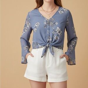 Live 4 Truth Blue Floral Tie-Front Blouse